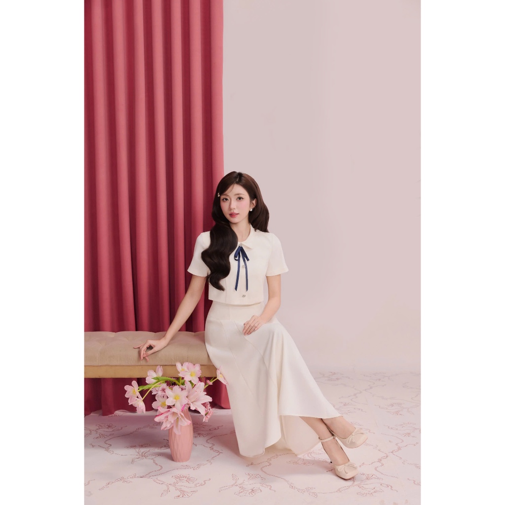 (Re:spring) Váy giả set tuýt sy cổ đá kèm nơ rời thanh lịch sang trọng thời trang Calie VX357 | BigBuy360 - bigbuy360.vn