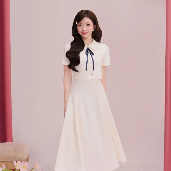 (Re:spring) Váy giả set tuýt sy cổ đá kèm nơ rời thanh lịch sang trọng thời trang Calie VX357 | BigBuy360 - bigbuy360.vn