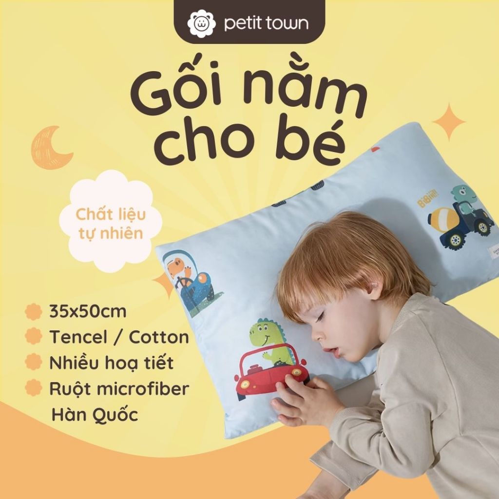 Gối nằm cho bé Petit Town, gối tencel cao cấp, gối cotton tự nhiên