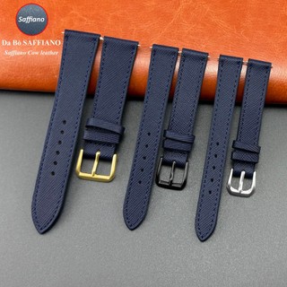 [Xanh Navy] (Không độn) Dây đồng hồ TANK da bò thật vân SAFFIANO mỏng BO-109 size 10 12 13 14 15 16 17 18 19 20 21 22 mm