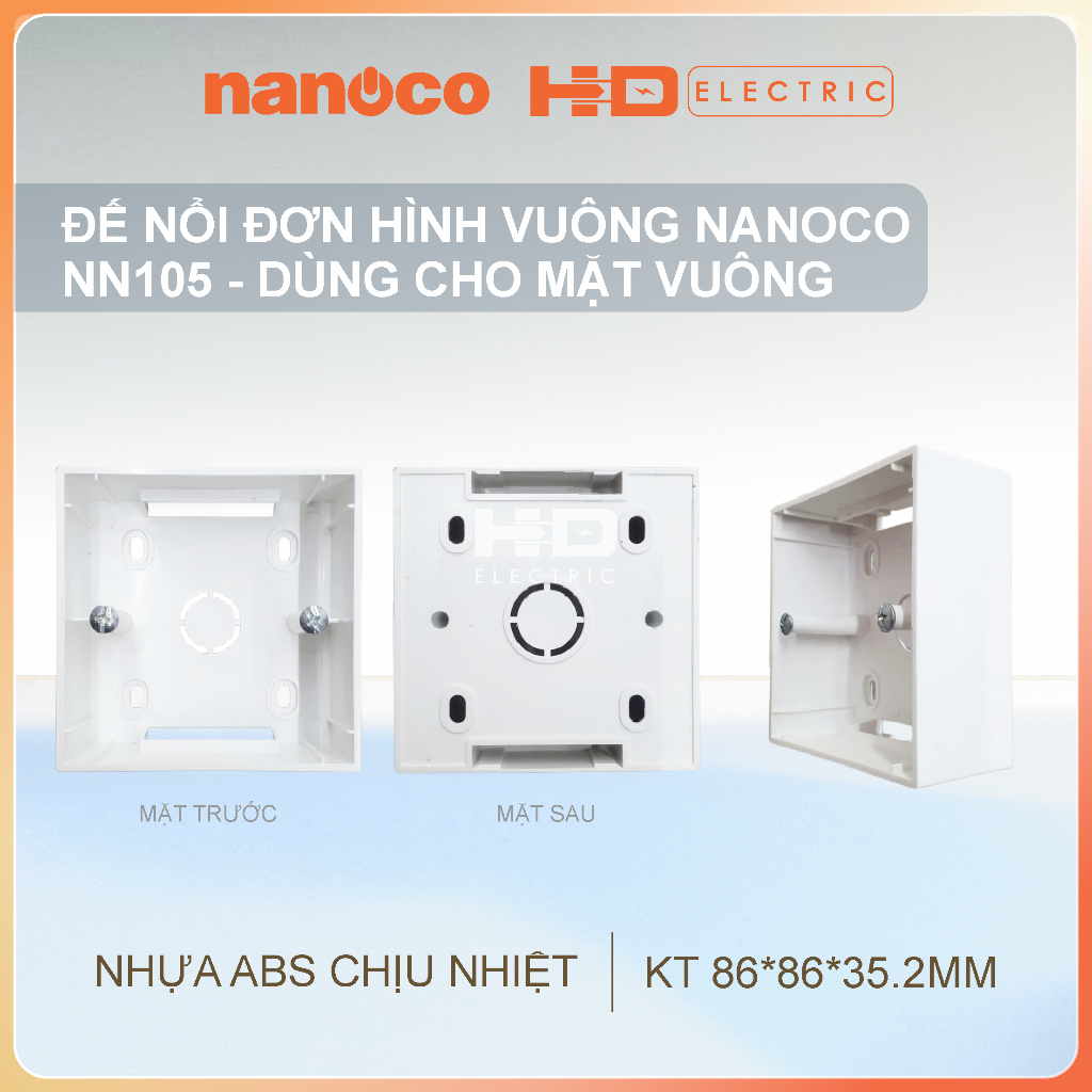 Đế Nổi đơn Vuông Nanoco NN105 nhựa ABS chịu nhiệt tốt dùng với mặt vuông
