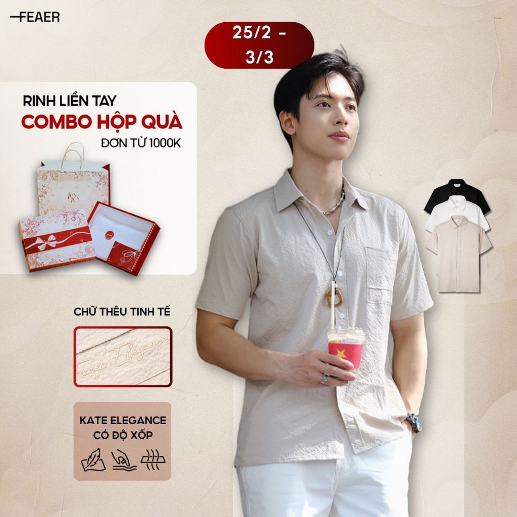 Áo sơ mi Crepe nam tay ngắn, vải Kate thoáng mát, xốp nhẹ, form regular fit vừa vặn - FEAER | BigBuy360 - bigbuy360.vn
