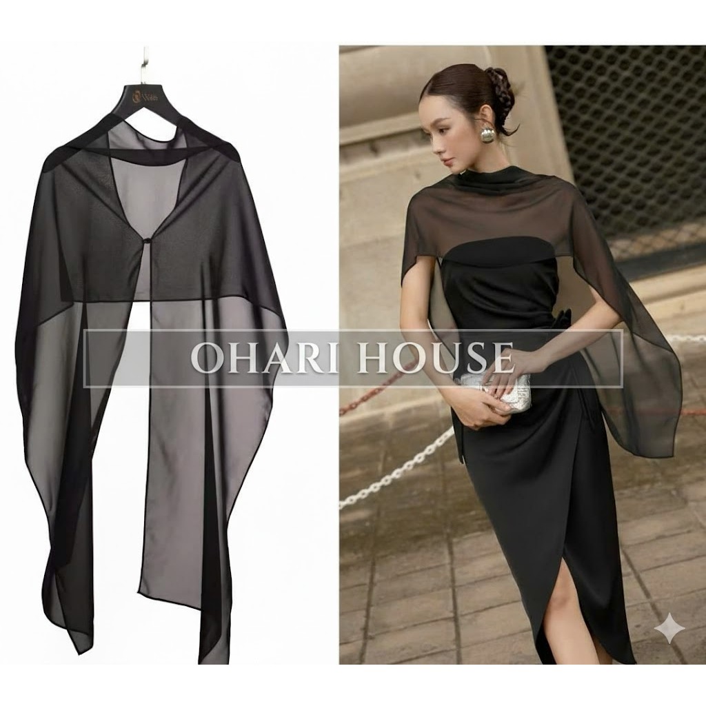 KC01 Khăn Choàng cài nút Khăn Voan Ánh Kim Che Bắp Tay Ohari House, Khăn voan phối đầm lụa đi tiệc siêu sang