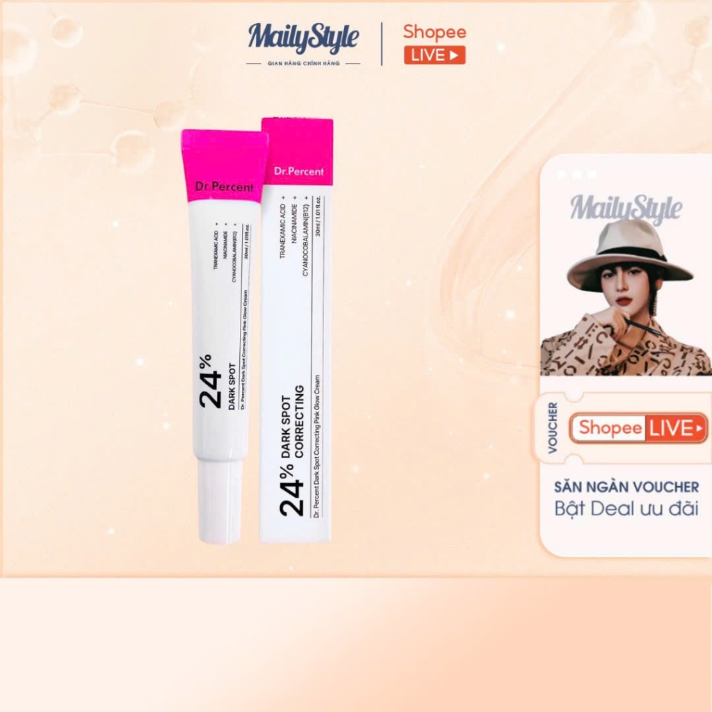 A10_ Kem dưỡng trắng da mờ thâm sạm nám tàn nhang Dr.Percent Dark Spot Correcting Pink Glow Cream