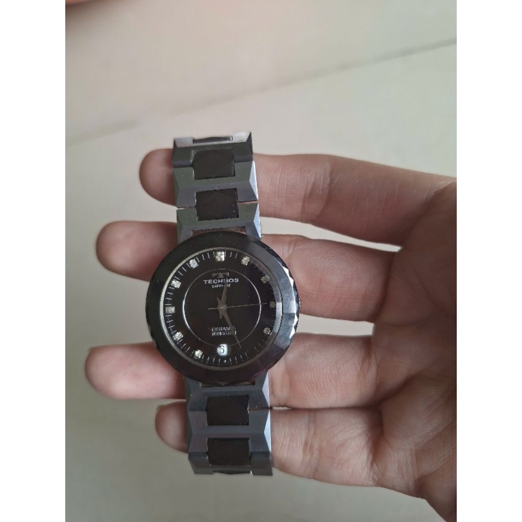 Đồng hồ Nam thương hiệu Technos vỏ đá Ceramic và Tungsten máy Nhật chính hãng
