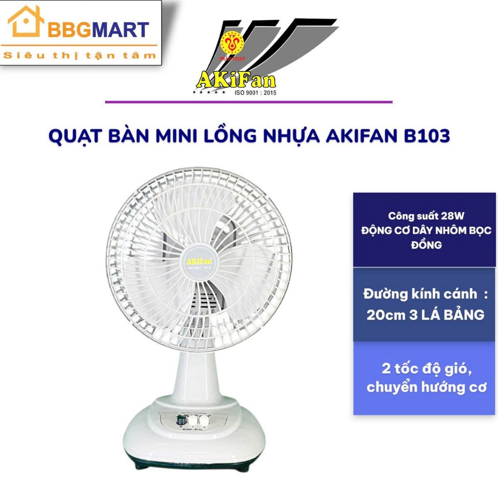 QUẠT BÀN AKiFan B102 28W SẢI CÁNH 200MM II SENKO B102 - BẢO HÀNH CHÍNH HÃNG 24 THÁNG