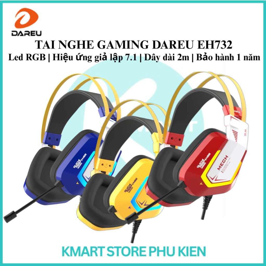 TAI NGHE GAMING DAREU EH732 | Led RGB | Hiệu ứng giả lập 7.1 | Dây dài 2m | Bảo hành 1 năm