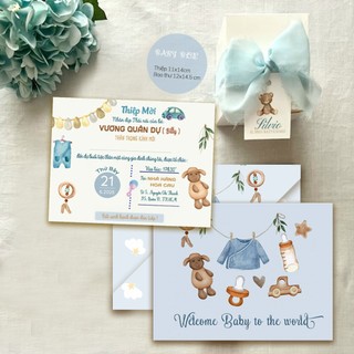 In thông tin bé - 𝟏𝟎𝟎 thiệp thôi nôi, sinh nhật cho bé trai mẫu Baby Blue, thôi nôi, đầy tháng