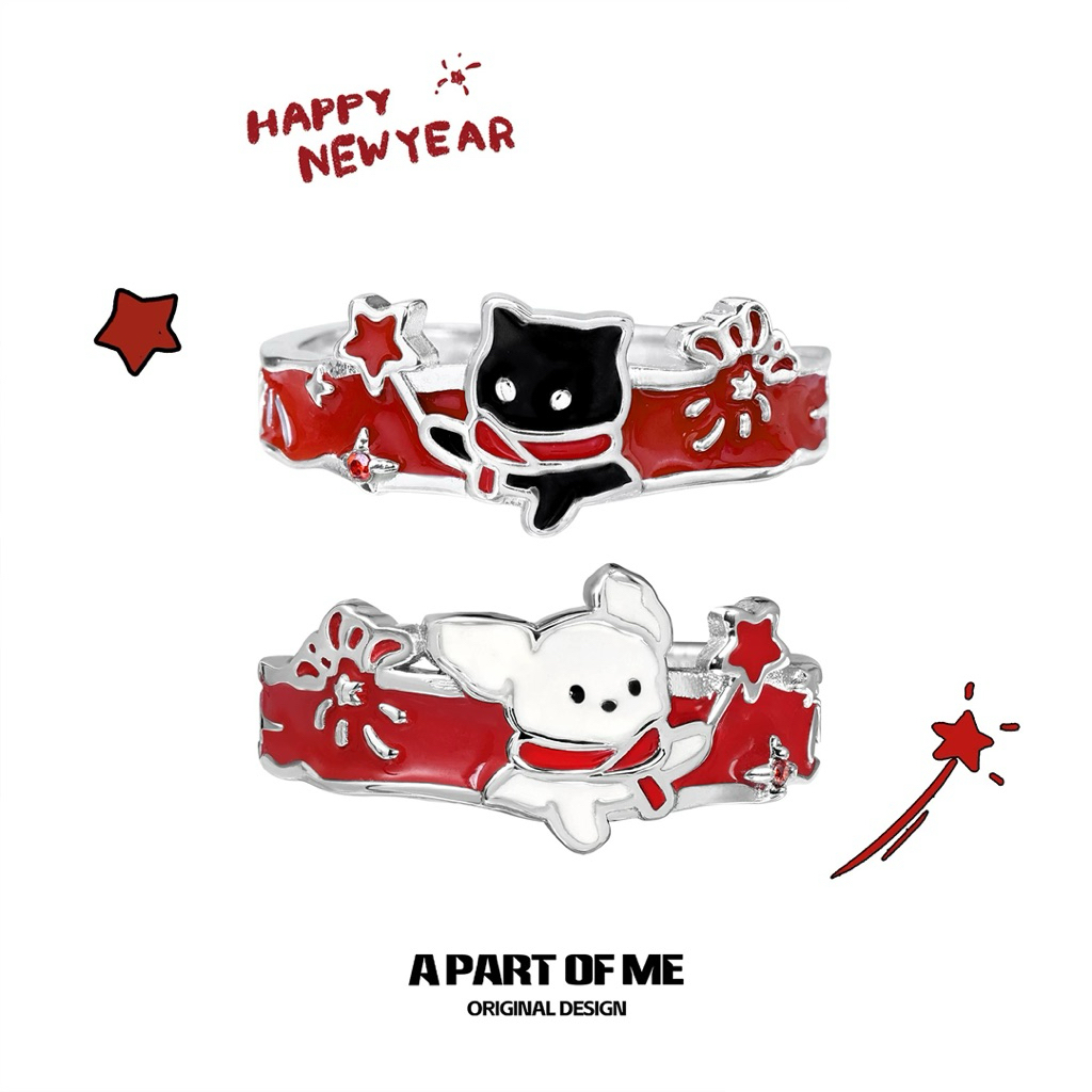 [summerfling] Nhẫn Bạc S925 Black Cat & White Dog: Happy New Year by APOM - A Part Of Me