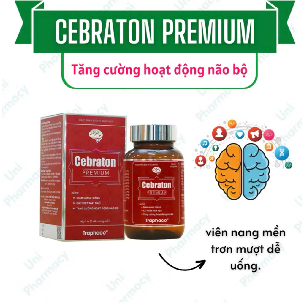Combo 3 Lọ Cebraton Premium 30 viên Traphaco – Hỗ trợ giảm căng thẳng, tăng cường tập trung