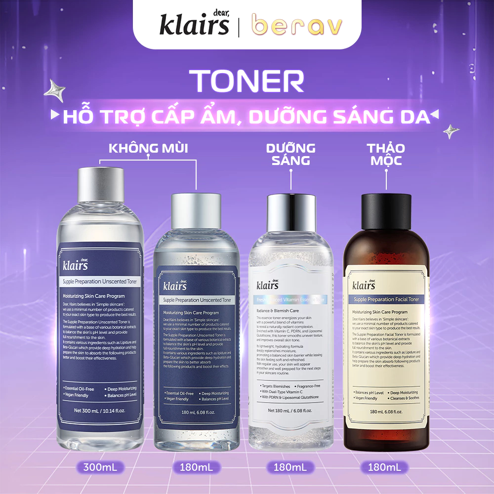 Nước Hoa Hồng Chống Viêm Dưỡng Ẩm Dear Klairs Supple Preparation Toner 180ml