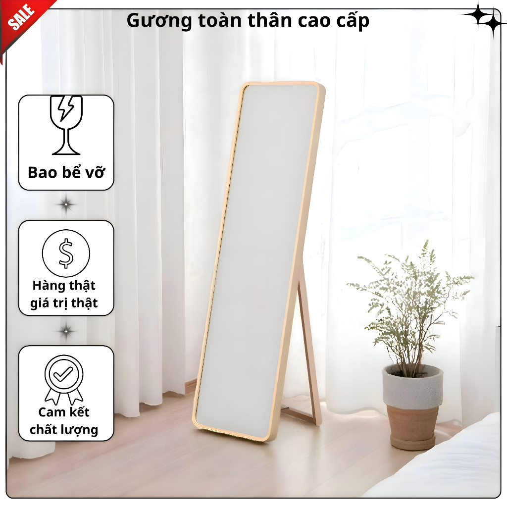 Gương Cao Cấp - Gương Toàn Thân Khung Viền Gỗ Tự Nhiên, Kiểu Dáng Chữ Nhật, Sang Trọng Và Hiện Đại