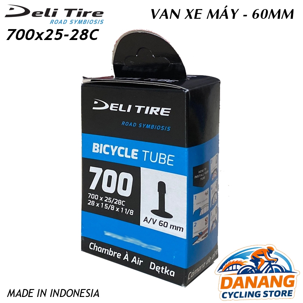 Ruột Săm Xe Đạp Deli Tire 700x25–28C – Van Xe Máy / Mỹ 60mm – Dùng Cho Xe Road 700C