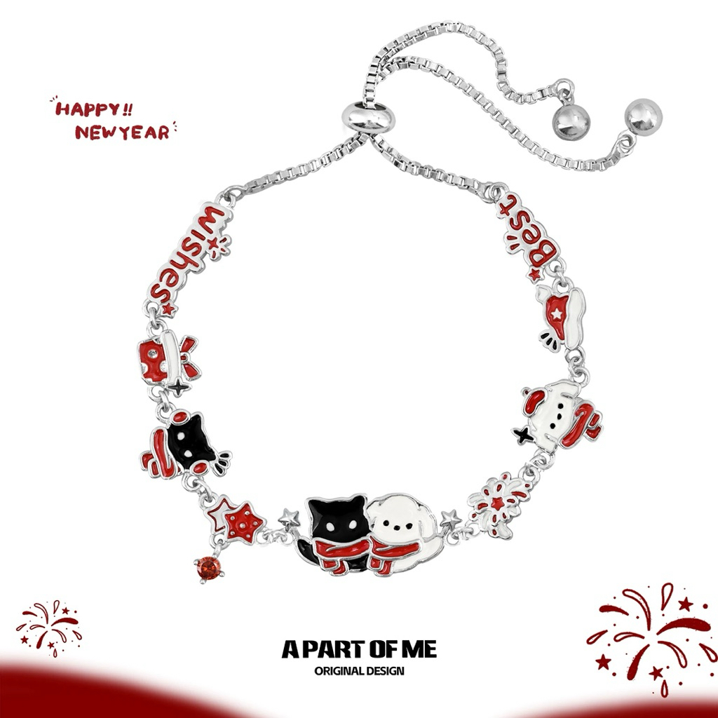 [summerfling] Vòng tay đồng mạ bạch kim Black Cat & White Dog: Happy New Year by APOM - A Part Of Me
