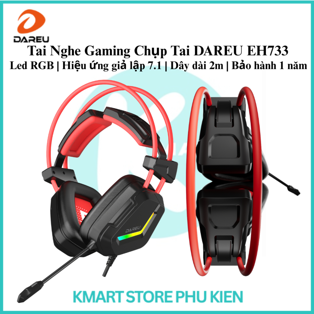 Tai Nghe Gaming Chụp Tai DAREU EH733 | LED RGB | Hiệu Ứng Giả Lập 7.1 | Dây Dài 2m | Bảo Hành 1 Năm
