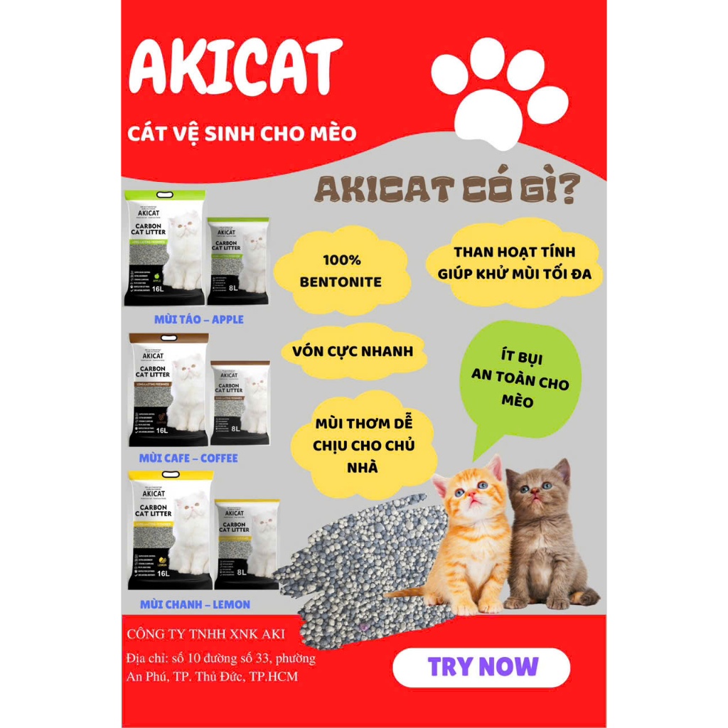 (HỎA TỐC HCM) COMBO 6 TÚI 8L Cát vệ sinh cho mèo có than hoạt tính Akicat túi 8L