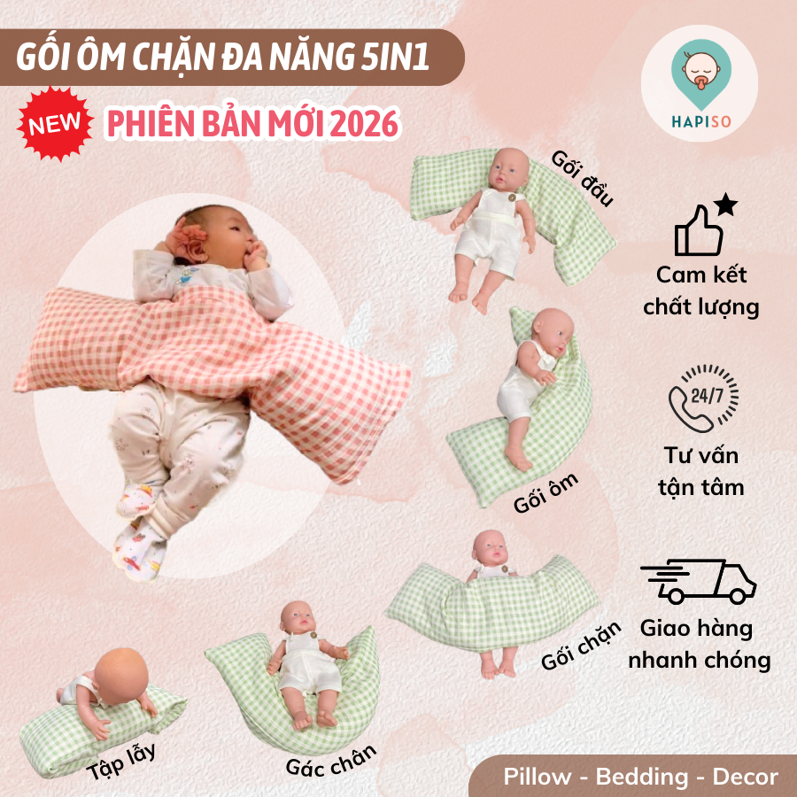 Gối Ôm Chặn Đa Năng 5in1 (Phiên bản mới 2026 - Ruột Hạt Muồng và Hạt xốp EPS Massage)