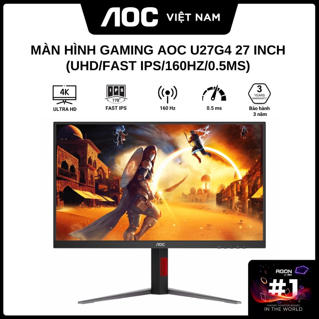 Màn Hình Gaming AOC U27G4 27 inch Dual Refresh Rate (UHD/Fast IPS/160hz/0.5ms) - Hàng Chính Hãng