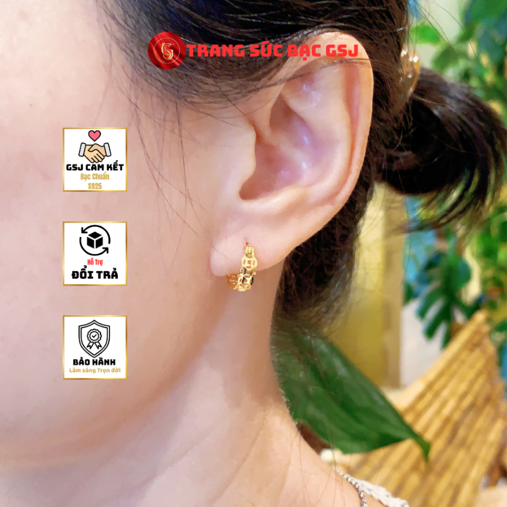 Bông Tai Bạc Nữ Kiểu Bấm Hình Hoa Văn Kim Tiền 1cm - GSJ - E0804501