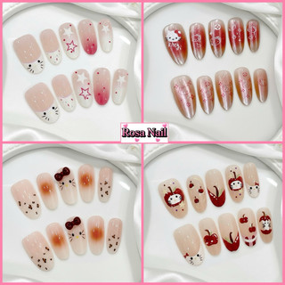 (K3) Bộ 10 móng tay giả tròn ngắn thiết kế hello kitty ngôi sao - Rosa Nail