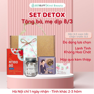 Quà 20/10 8/3 cho bà cho mẹ Ecobuff - Set quà gồm Muối ngâm chân thảo dược, Túi chườm, Dầu xoa bóp, Trà