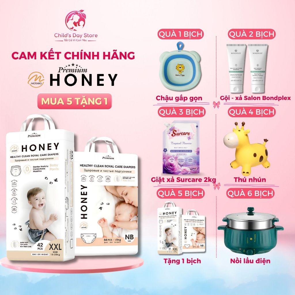 Bỉm Honey Premium, Tã Honey Premium Phiên Bản Cao Cấp Mới Nhất, Thấm Hút Vượt Trội 1200ml