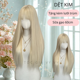 [Hoả Tốc] Tóc Giả Nguyên Bộ Bạch Kim Trắng Sữa Gạo Dệt Kim. HÀNG CHUẨN SHOP. Có Chỉnh Form Ngay Ngắn
