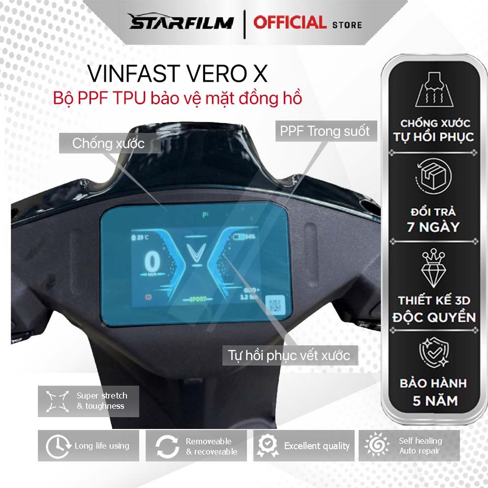 VINFAST VERO X FELIZ VENTO EVO GRAND LUDO MOTION Miếng dán PPF TPU bảo vệ màn tốc độ STARFILM