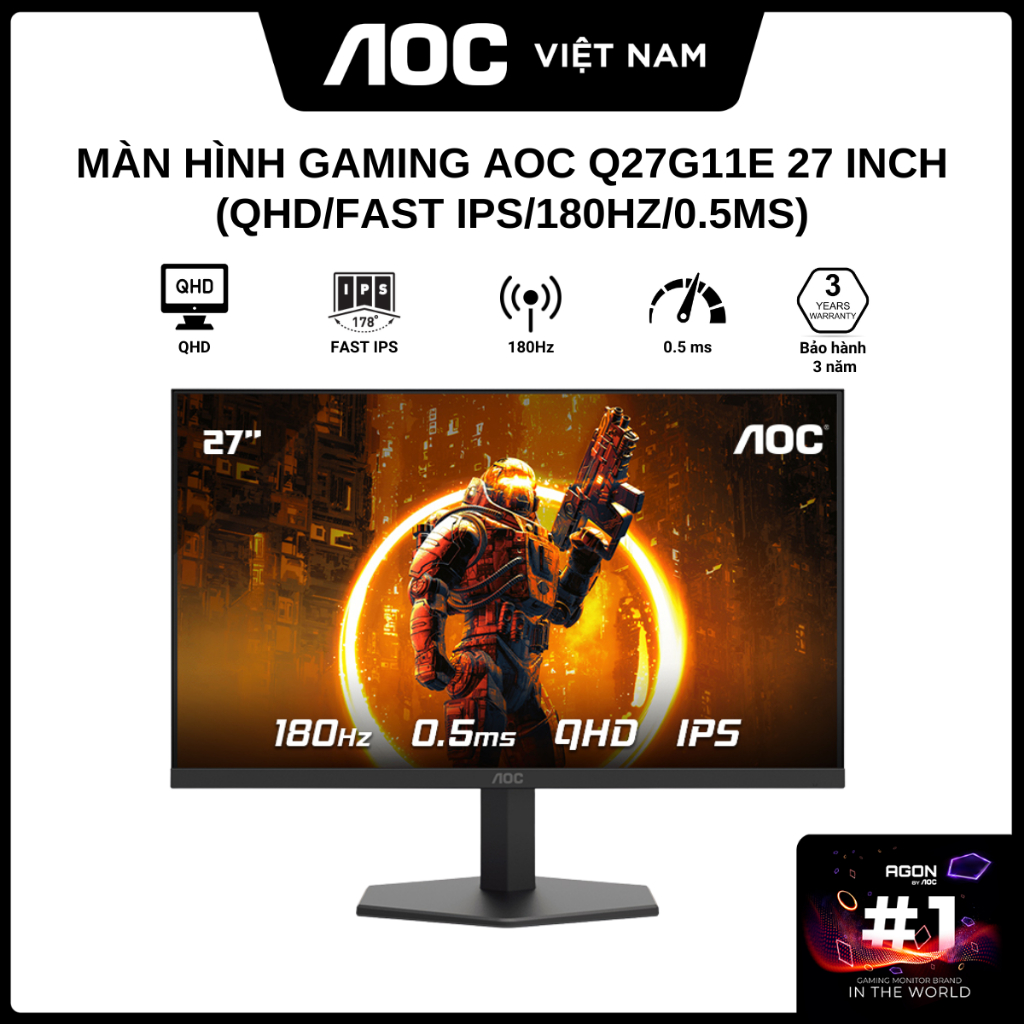 Màn Hình Gaming AOC Q27G11E 27 inch (QHD/FAST IPS/180Hz/0.5ms) - Hàng Chính Hãng