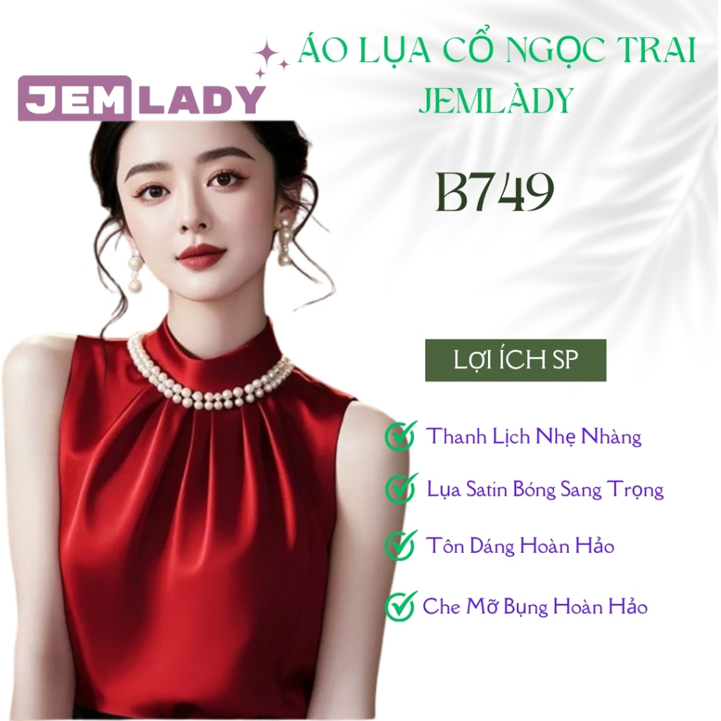 Áo Nữ Áo Lụa Kiểu Cổ Ngọc Trai JemLady , Áo Hở Vai Hàn Quốc Quyến Rũ Fom Đẹp Điệu Đà - Mã B749