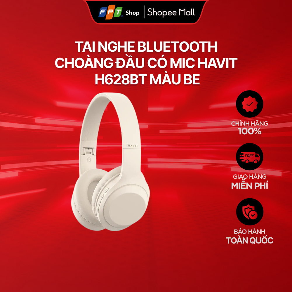 [Chỉ GH tận nơi] Tai nghe Bluetooth choàng đầu có mic Havit H628BT Màu be