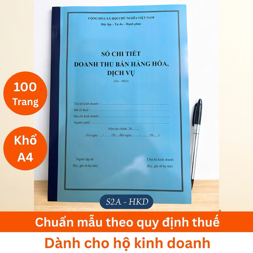 [S2A - HKD] Sổ Chi Tiết Doanh Thu Bán Hàng Hóa Dịch Vụ S2A HKD Chuẩn Thuế
