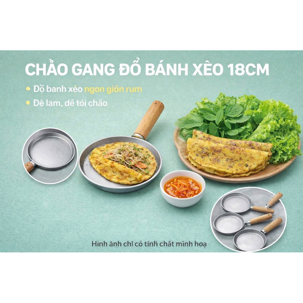 Combo Chảo Gang Bánh Xèo + Bột Bánh Xèo Trộn Sẵn