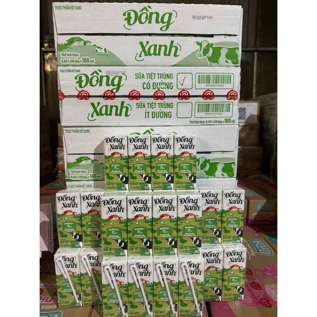 Thùng 48 hộp sữa tươi Ba Vì đồng cỏ xanh 180ml ( date mới - có đường ) - LOF KUN