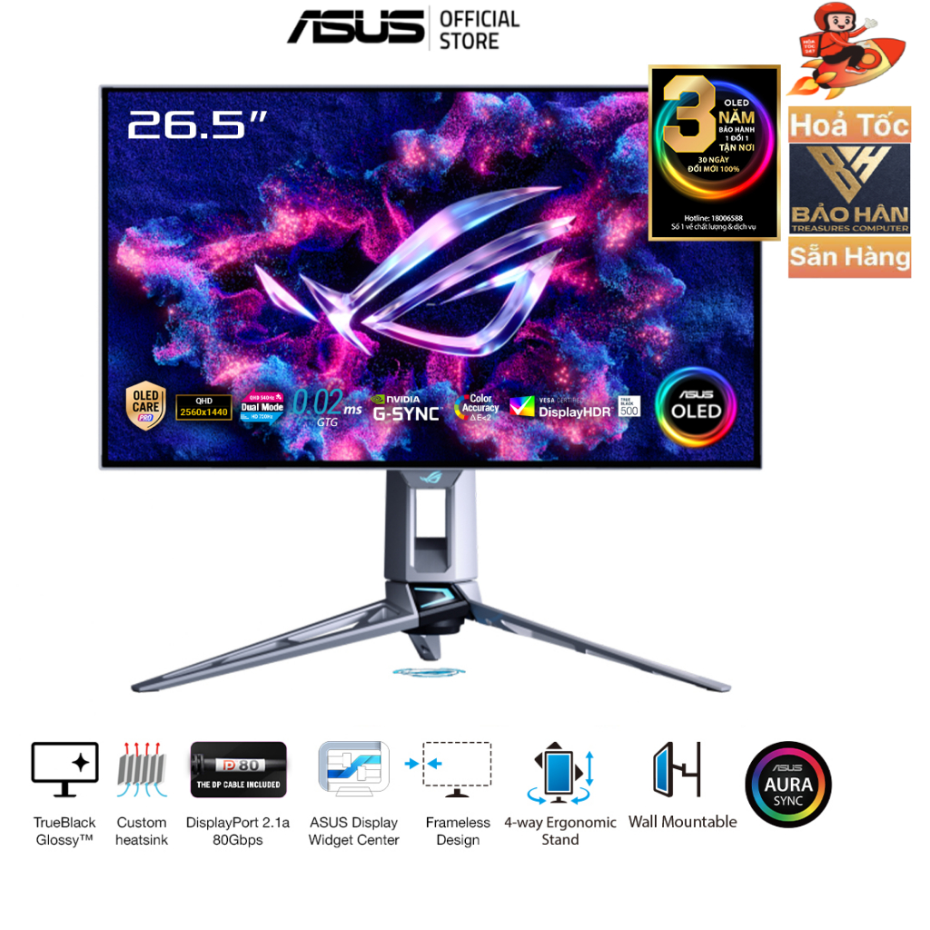 Màn Hình Asus ROG Swift PG27AQWP-W 27" WOLED 2K 540Hz-HD 720Hz Chuyên Game- Hàng Chính Hãng