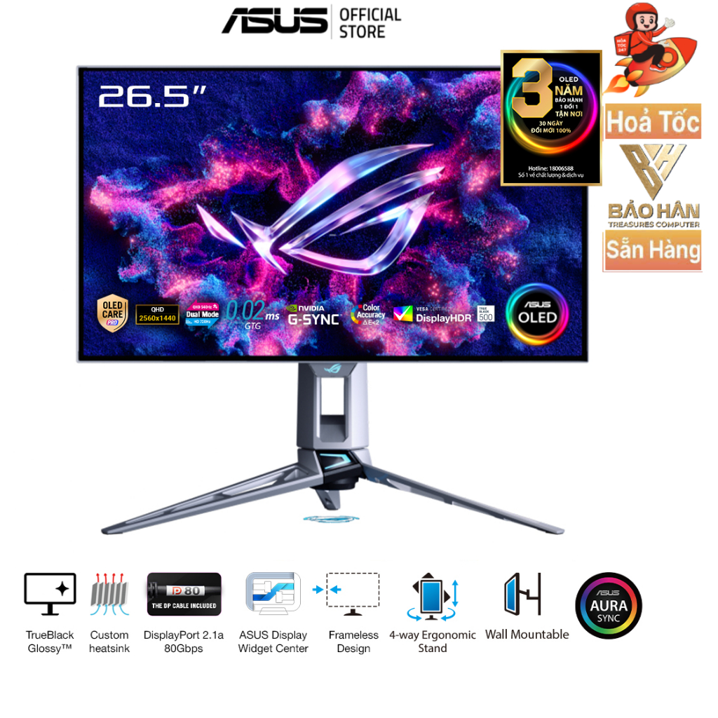 Màn Hình Gaming ASUS ROG Swift OLED PG27AQWP-W (26.5 inch - OLED - 2K - 540Hz - 0.02ms) - Hàng Chính