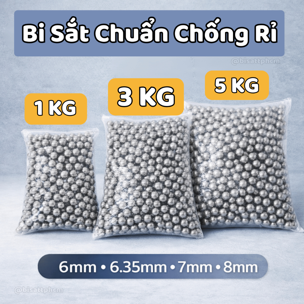 Bi Sắt 7mm 6mm 6.35mm 8mm – Vòng Bi Xe Đạp Chống Rỉ, Bi Thép Tròn – Phân Loại 1kg 3kg 5kg