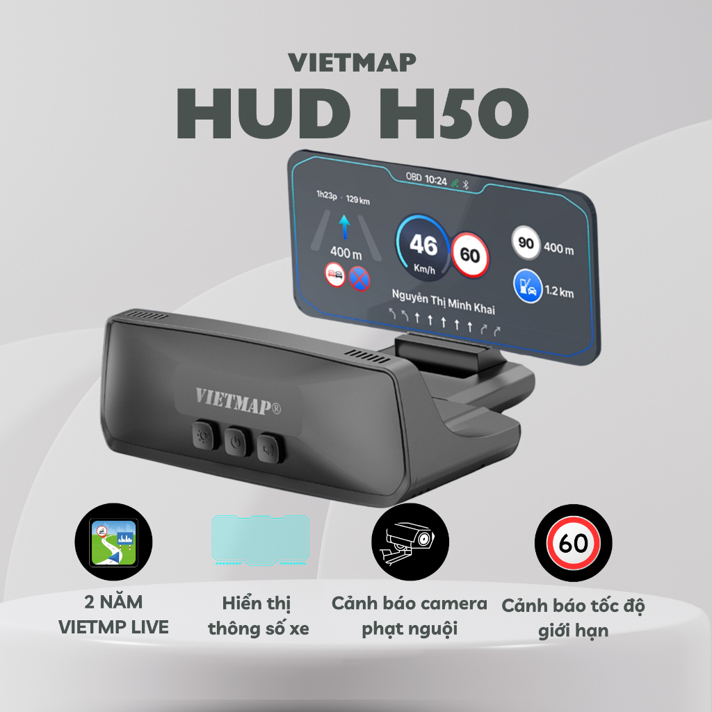 VIETMAP HUD H50 - Màn hình hiển thị thông minh trên ô tô, VIETMAP LIVE 2 NĂM