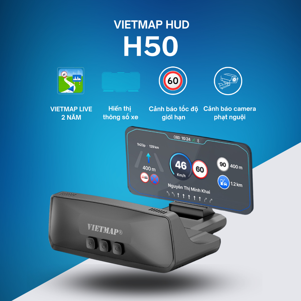 VIETMAP HUD H50 - Màn hình hiển thị thông minh trên ô tô, VIETMAP LIVE 2 NĂM