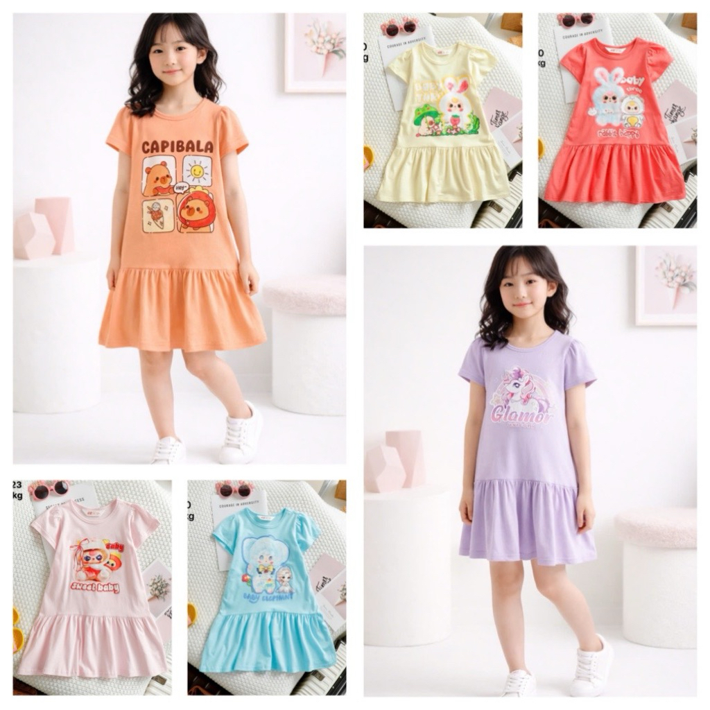 Đầm bé gái chất thun cotton mềm mát Janeshop, Váy đầm thun cotton cho bé gái cực xinh và mềm mát