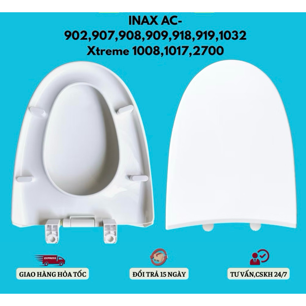 Nắp Bồn Cầu INax C900VRN,907,908,909,918,919,927,939,1008,1017 Xtreme...-Nắp Rơi Êm Nhựa Phủ Bóng Ch
