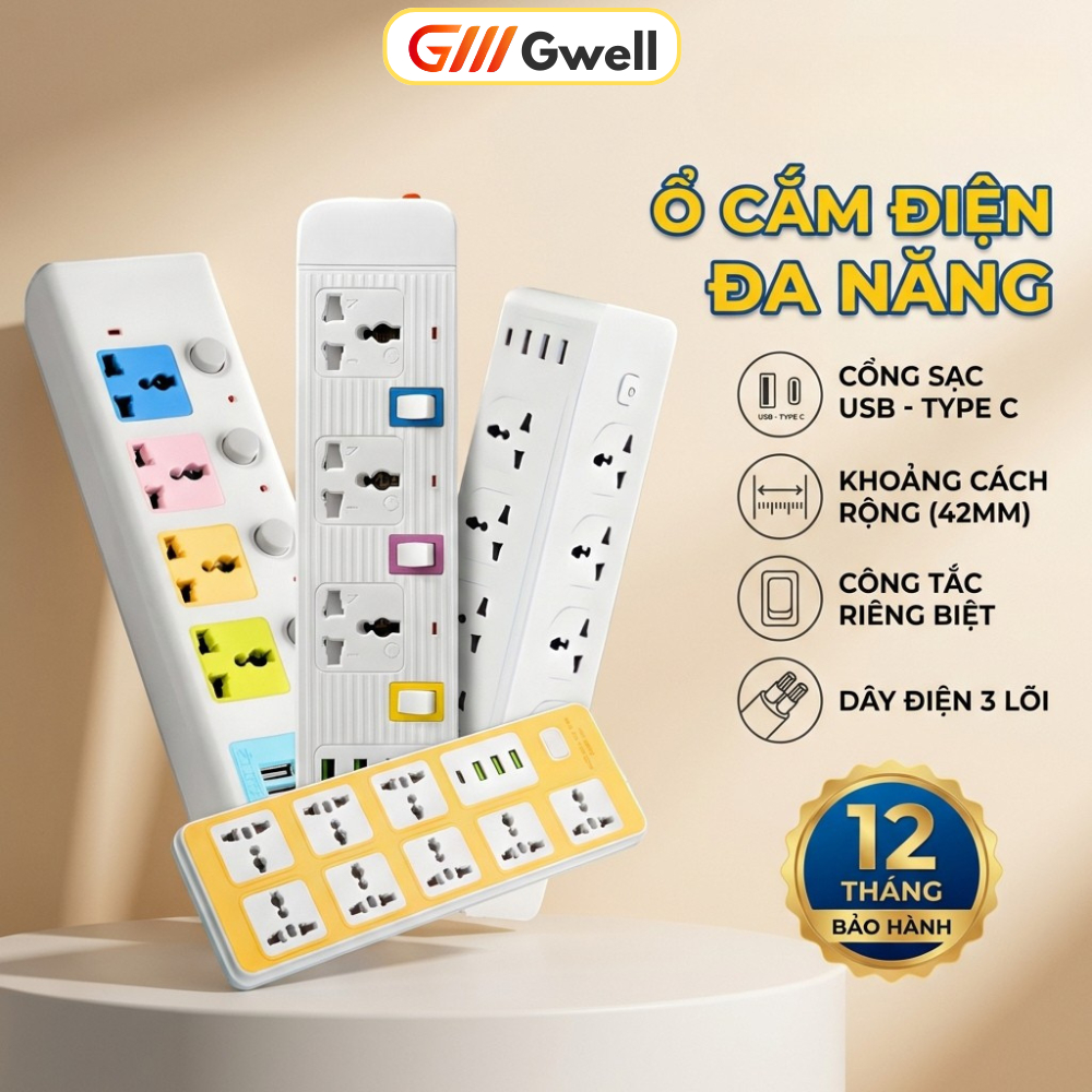 Ổ Cắm Điện Ổ Điện USB Đa Năng Chịu Tải 2500W Dài 4m Có Chốt Bấm Chống Giật, Có Khóa Bảo Vệ