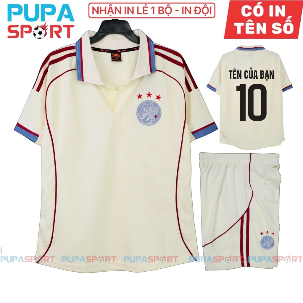 Bộ Đồ Đá Banh Hd, Clb Ajax Sân Thứ 3 - Màu Kem, Vải Mè Cho Nam Nữ, Có In Tên Unisex Top Sport Top Sp