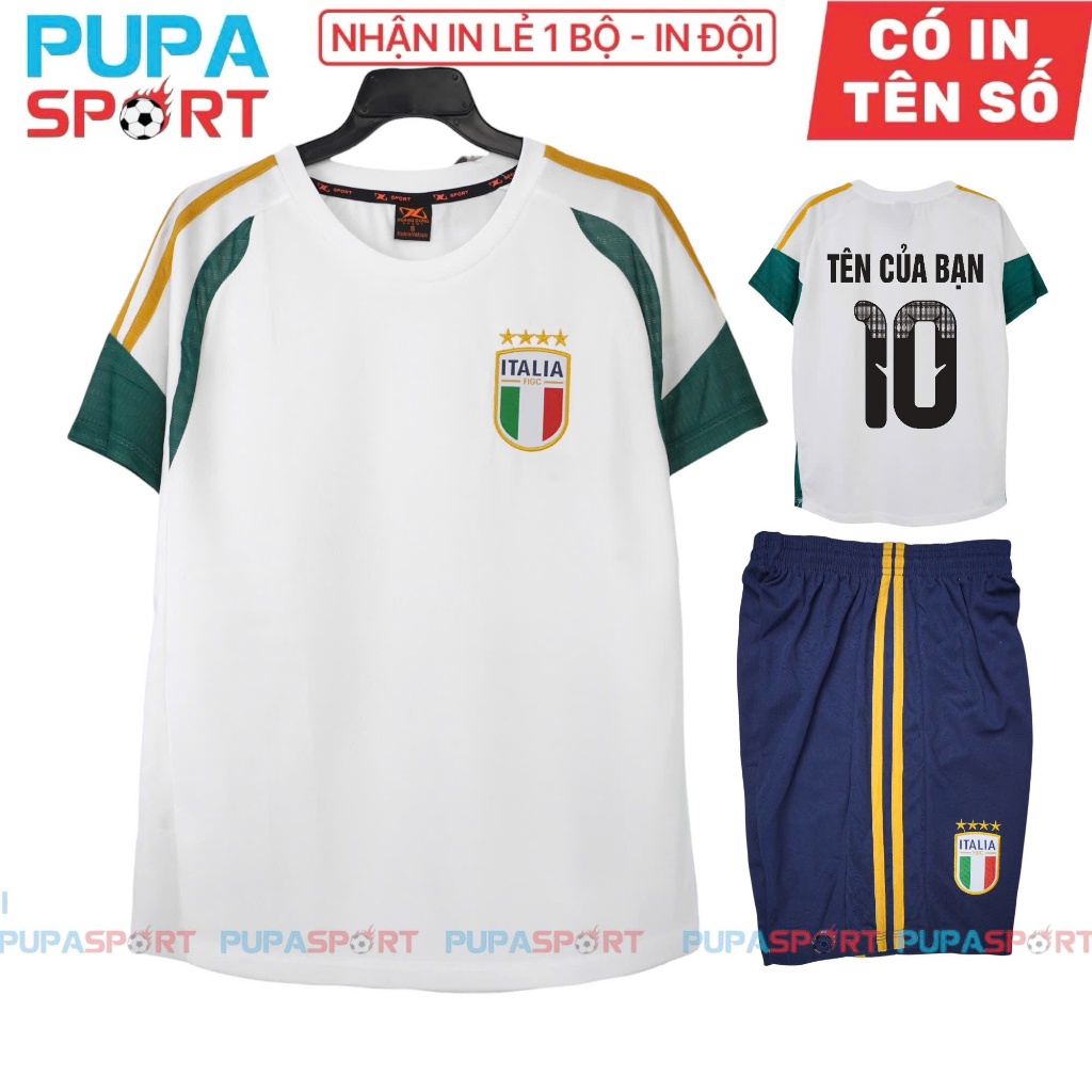 Bộ Đồ Đá Banh Hd, Tuyển Ý Traning  2026 - Màu Trắng Xanh, Vải Mè Cho Nam Nữ, Có In Tên Unisex Top Sp