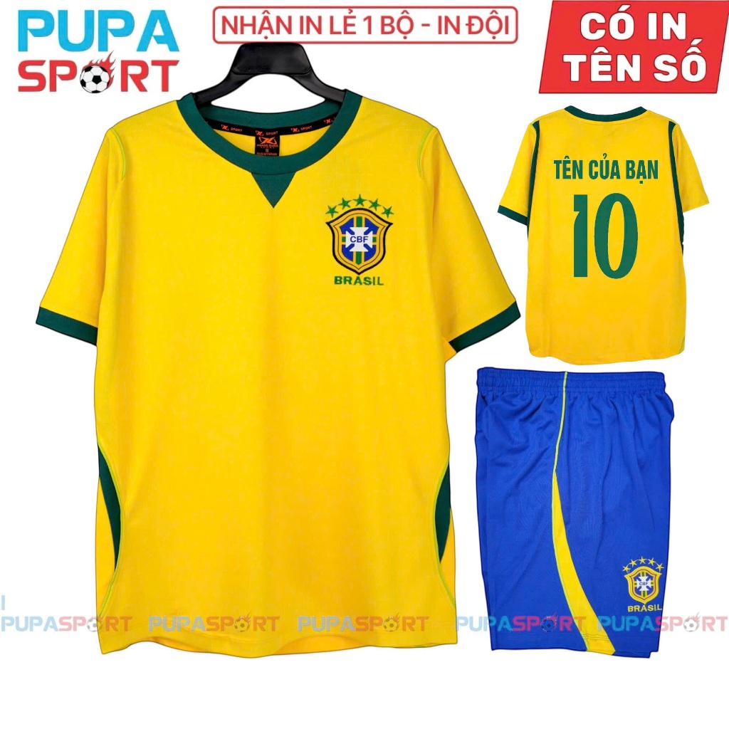 Bộ Đồ Đá Banh Hd, Tuyển Brazil Sân Nhà Wc 2026 - Màu Vàng, Vải Mè Cho Nam Nữ, Có In Tên Unisex Top S