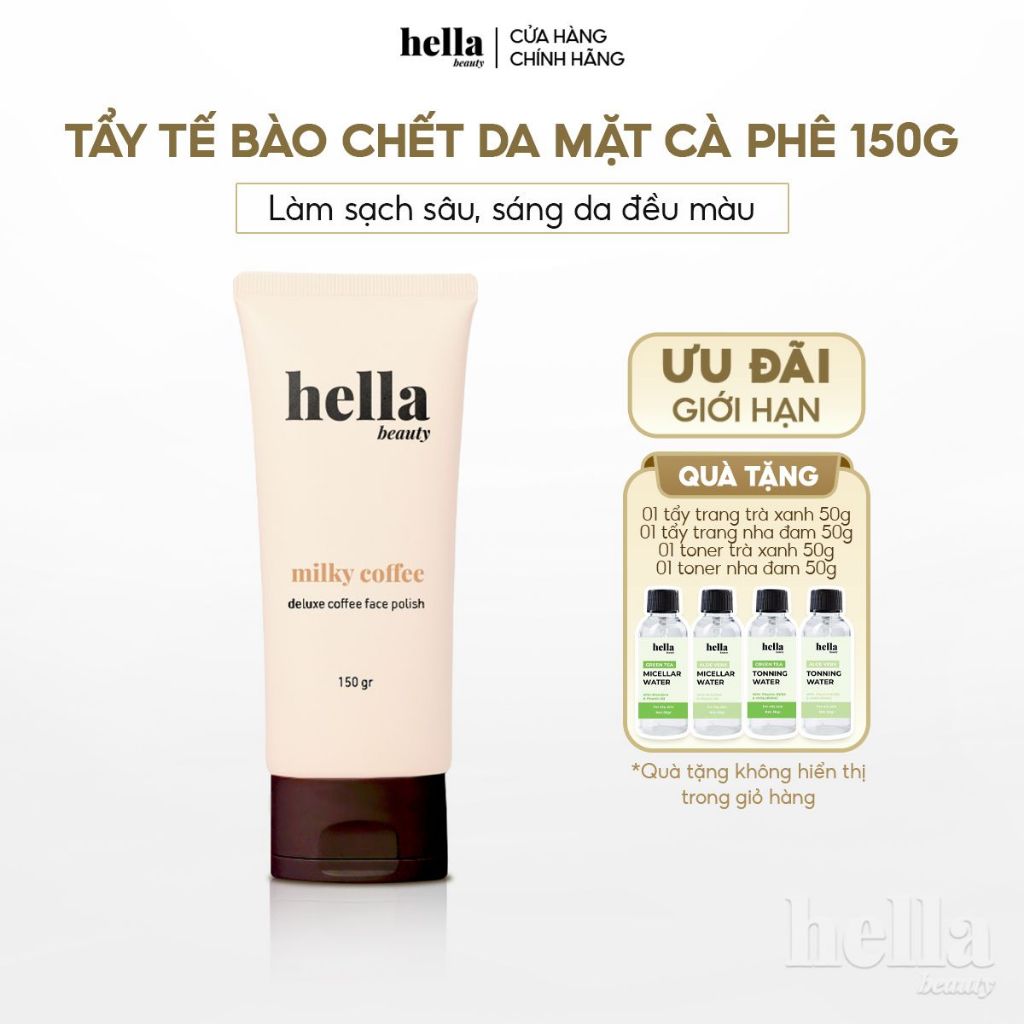 Tẩy tế bào chết da mặt cà phê Hella Beauty 150g giúp làm sạch sâu, hỗ trợ sáng da đều màu