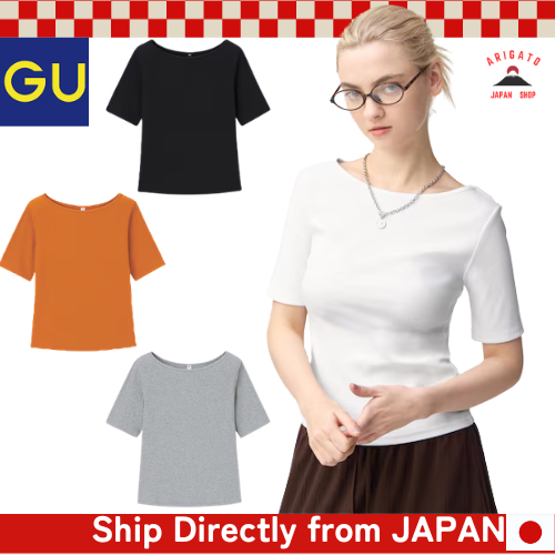 GU Rib Boat Neck T-Shirt【Nhập khẩu trực tiếp từ Nhật Bản】