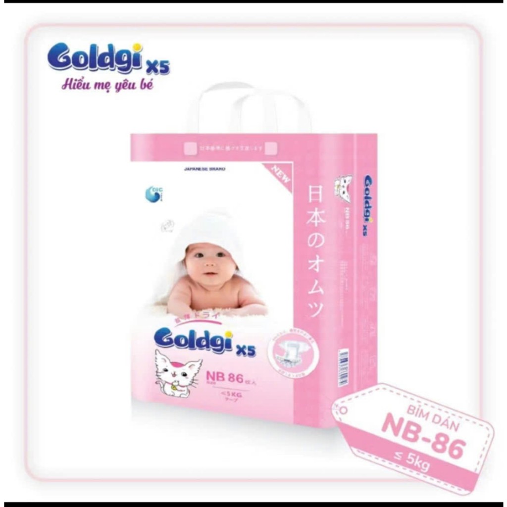 [THANH LÝ- TẶNG KHĂN ƯỚT] Bỉm tã dán Goldgi X5 Nhật Bản sơ sinh - Date cận cuối năm 2026