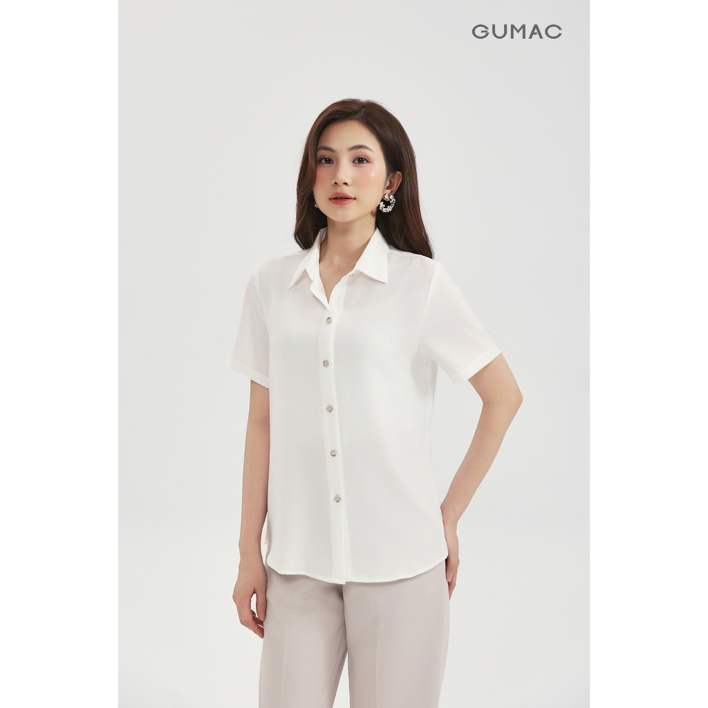 Áo Sơ Mi Nữ GUMAC Áo Kiểu Công Sở Tay Ngắn Trơn Basic Chất Lụa Mango Mềm Mịn Cao Cấp BAE00002 | BigBuy360 - bigbuy360.vn
