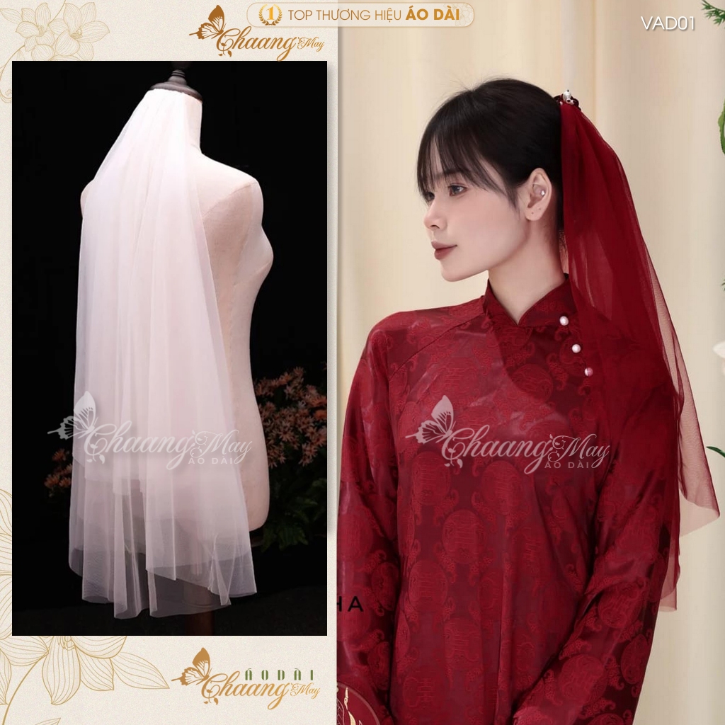 Voan cài tóc cô dâu, khăn von lúp cài đầu trơn đỏ,trắng,hồng,đen, Phụ kiện áo dài cưới VAD01